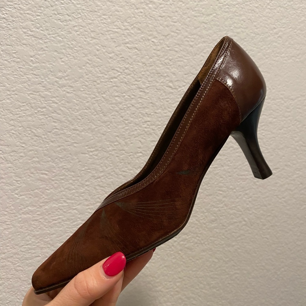 ‘Confort’ Elegant Brown Leather Women's Heels IT34.5 NWB